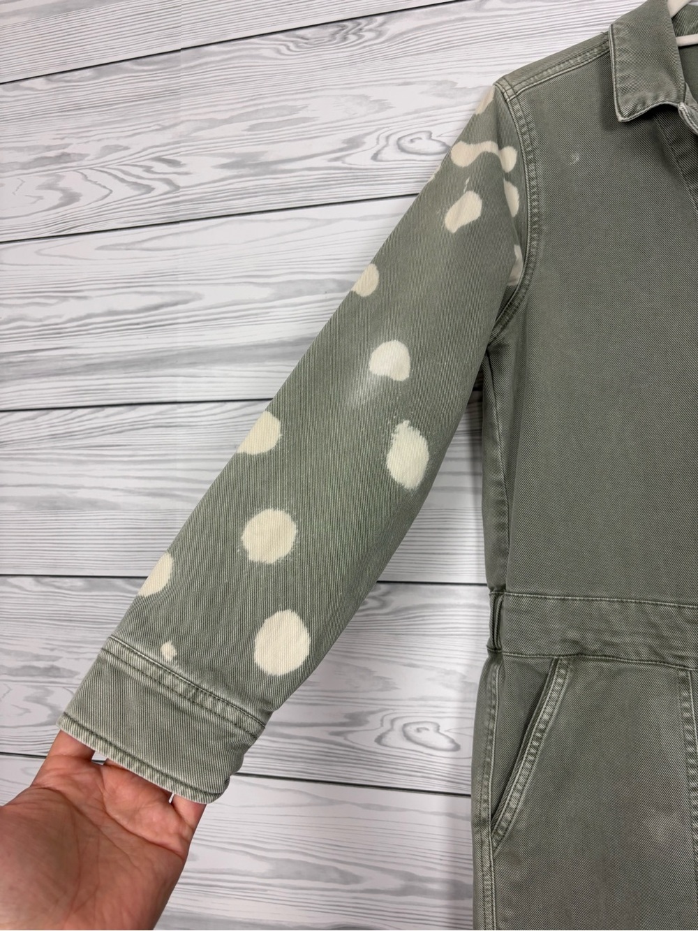 Faherty Sun bleached organic cotton green jumpsuit size medium - Picture 2 of 14